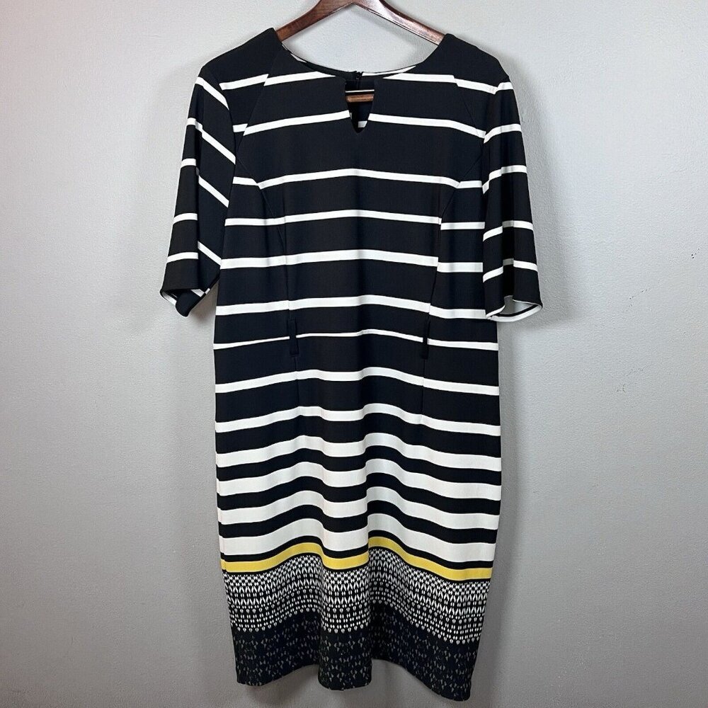 ILE New York Women's Striped Dress Size 16 Black, White & Yellow Short Sleeve